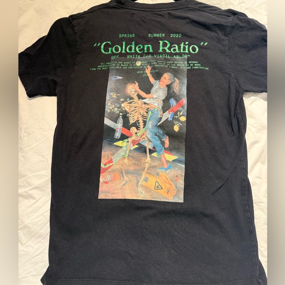 Off white-Graphic Tee with Green Text and Skeleton Design